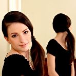 First pic of Ponytailed brunette enjoys hardcore fingering next to a mirror - IamXXX.com