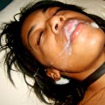 Fourth pic of Slutty black GF sucking two dicks and getting sprayed