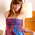 First pic of Admirable shapely teen beauty undressing and inserting dildo in hairy pussy on the bed.