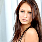 Fourth pic of Topless nude model posing sexy in her black mesh opaque holdups