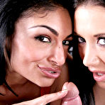 Third pic of Jayden Jaymes and Persia Pele jerking off a lucky guy's cock