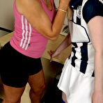 First pic of Strict mature trainster feeling up a hot babe player