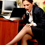 First pic of LoveNylons.com - Stockinged babe playing nylon games itching for hardcore finale on table