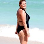 Third pic of Josie Goldberg boob out from black swimsuit on the beach