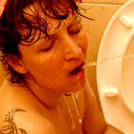 Fourth pic of Kinky asslicking mature slut on the toilet