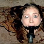 Fourth pic of little slut is trotted in, hooded and bound