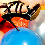 Second pic of Slim Russian amateur popping big balloons with needles