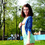 First pic of Public flashing - Girl bares tits and pulls her mini up in the park