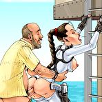 Fourth pic of Perverted Lara Croft licks schlong till got screwed \\ Cartoon Porn \\