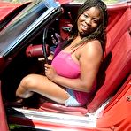 Third pic of Nature Breasts - Huge Boobs Ebony Posing Near Cabriolet