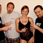 First pic of Pass Around Slut Celeste Getting Tag Teamed by Three Cocks