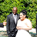 Fourth pic of Latina BBW Karla Lane blowing big black cocks during her wedding