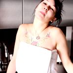 First pic of Jennique Adams shows natural juggs in kitchen @ Busty Cafe