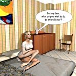 First pic of Surprising toy of lesbian couple 3D hentai comics anime about young nude redhead & small tits teen blonde babe model with long legs doing strapon dildo hardcore masturbation with latex penis cartoon manga fetish