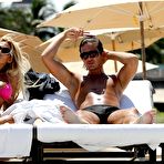 Second pic of Busty Shauna Sand sexy in pink bikini on the beach in Miami