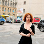 First pic of Public flashing - Busty exhibitionist babe walks in the rain topless