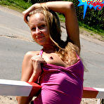 Third pic of Public flashing - Sexy teen caught flashing her shaven pussy