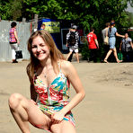 First pic of Public flashing - Busty exhibitionist babe walks in the rain topless