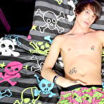 Second pic of He moans and groans as he slids the 7" thick vibrator into his tight ass male locker room masturbation at Homo EMO!