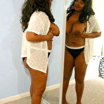 Second pic of Big boobed ebony chubby mom squeezes her boobs