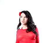 First pic of Exotic Busty Brunette In Red Stockings And Heels
