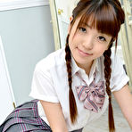 Second pic of Mizuho Shiraishi Asian with sexy pigtails shows ass under skirt