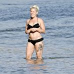 First pic of Pink caught ib black bikini on the beach