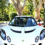 First pic of Sex Previews - Linet luscious babe stripping and posing outdoors by white sports car