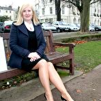 First pic of SexPreviews - Natasha Smith Blonde MILF in skirt and pantyhose showing her pussy outdoors