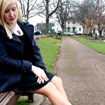 Second pic of SexPreviews - Natasha Smith Blonde MILF in skirt and pantyhose showing her pussy outdoors