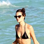 Fourth pic of Alessandra Ambrosio in black bikini on a beach