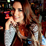Second pic of August Ames whips out a random dude's cock in a crowded bar