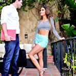 First pic of August Ames invites the sales rep inside for some steamy sex