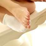 Fourth pic of 
      Candice Luca stimulates his hard cock with her sexy feet
    