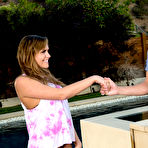 First pic of Mia Malkova slides the pool boy's dick into her mouth and pussy