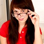 First pic of Sex Previews - Porsha amateur brunette with glasses strips her shaved pussy and toys ass