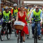 First pic of Kelly Brook hard nipples and cleavage in red dress at Sky Ride event