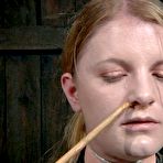 Second pic of SexPreviews - Mira Raine is bound in leather with tits clamped and pussy spread