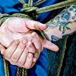 Second pic of SexPreviews - Alyssa Branch strips blue dress and gets rope bound her pussy vibrated