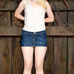 First pic of SexPreviews - Delirious Hunter flexible blonde is bound in rope with tits exposed