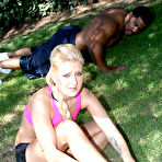 First pic of Nikki Blake works on black cock with her feet