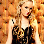 First pic of 
      Sara Jaymes fondles her sweet pussy on the sofa
    