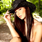 Third pic of Evelyn Lory - Foxy brunette slut Evelyn Lory strips in the woods and shows her fresh wet cunt.