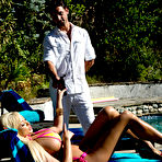 Second pic of 
      Summer Brielle slides the pool boy's cock into her pussy
    