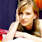 Fourth pic of Olga Barz - Classy blonde lady Olga Barz strips on her bed and teases in white stockings.