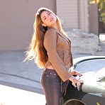 Second pic of Paola Rey - Cute solo babe, Paola Rey posing in her blue jeans and brown shirt and shows tits