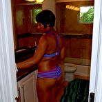 First pic of Imani Rose - Smoking hot ebony babe Imani Rose strips her purple lingerie and rides white cock.