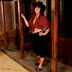 Second pic of Horny granny Ria with tiny nipples strips naked and gets her bush fucked