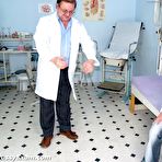 First pic of Mature brunette Eva visits kinky gyno doctor for pussy exam