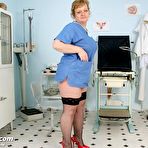 First pic of Vilma  senior freaky nurse cunt fake penis masturbation on gynochair